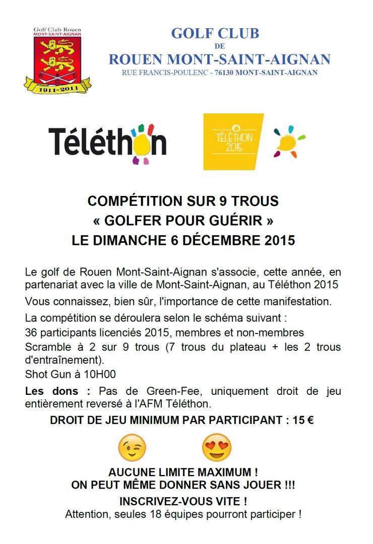 Téléthon 2015 : Compétition 9 trous dimanche 6 décembre