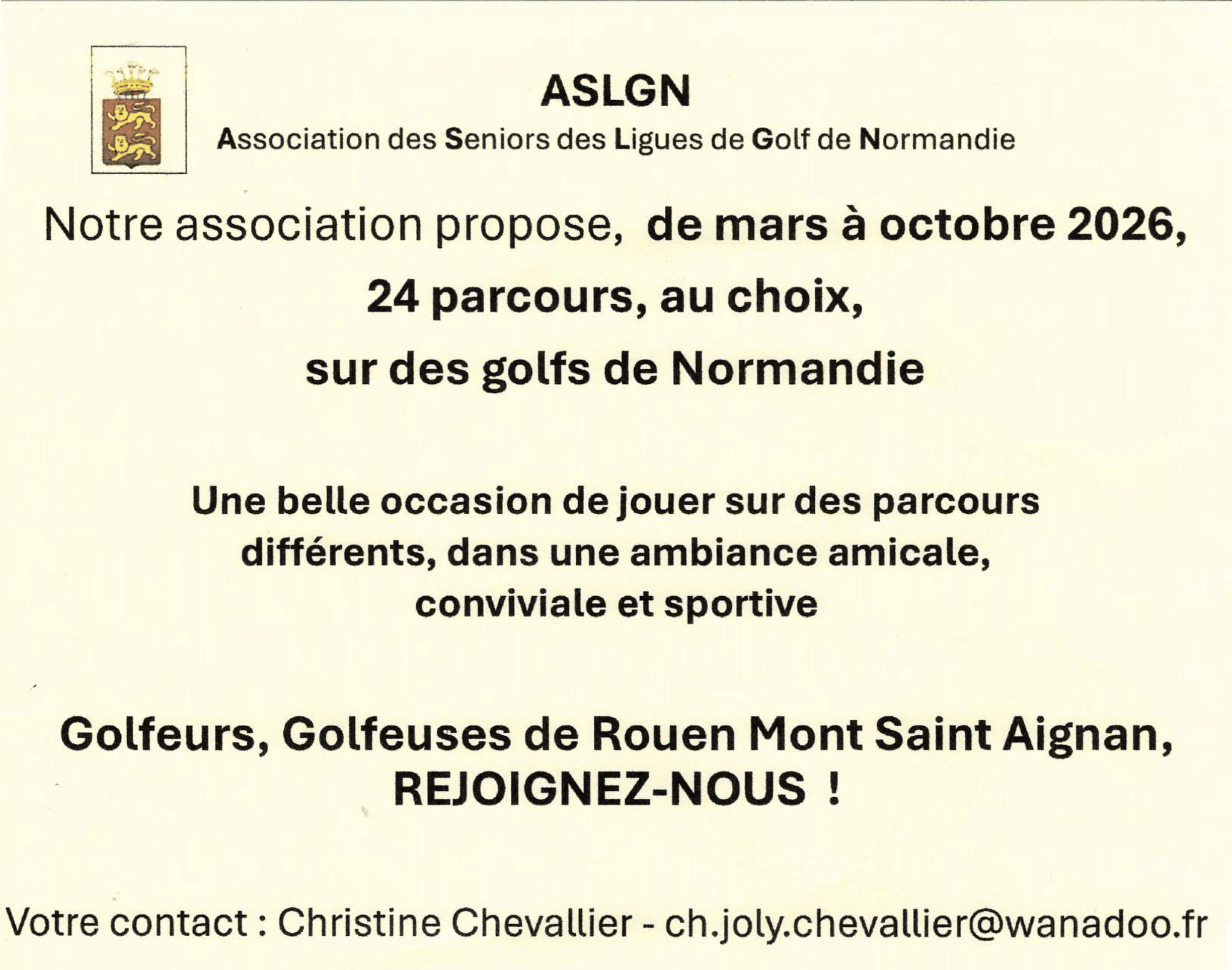 L&rsquo;Association des Seniors des Ligues de Golf de Normandie recrute !